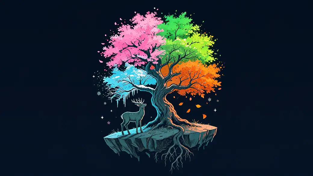 Four Seasons Tree on a Floating Island