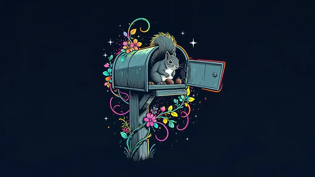 Squirrel Peeking Out of a Flower Covered Mailbox