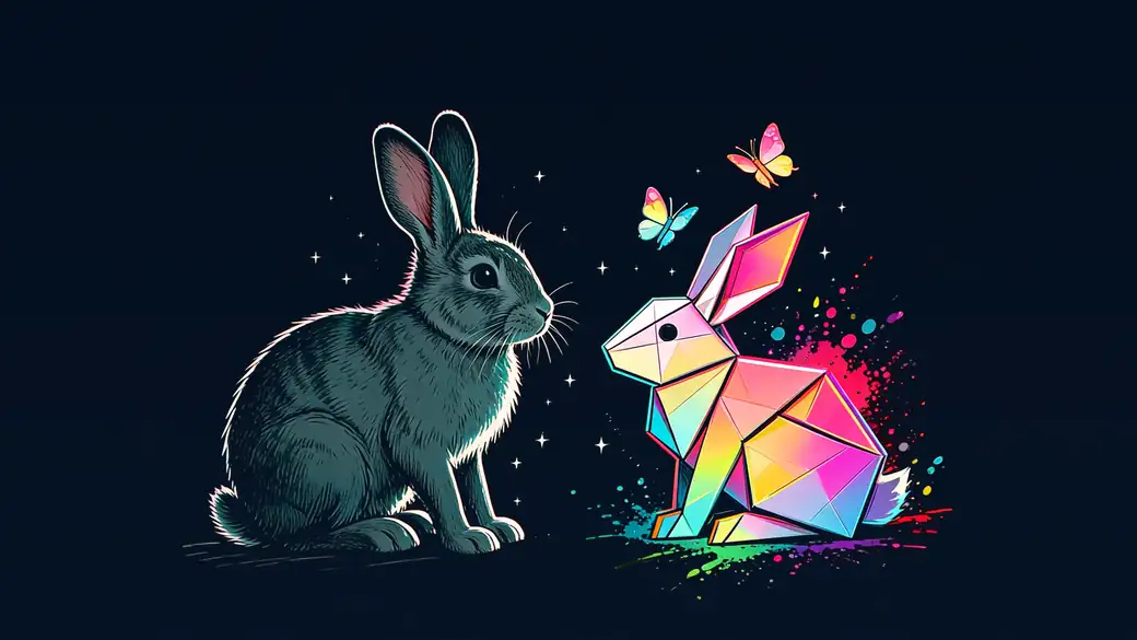 Rabbit Meets an Origami Paper Rabbit