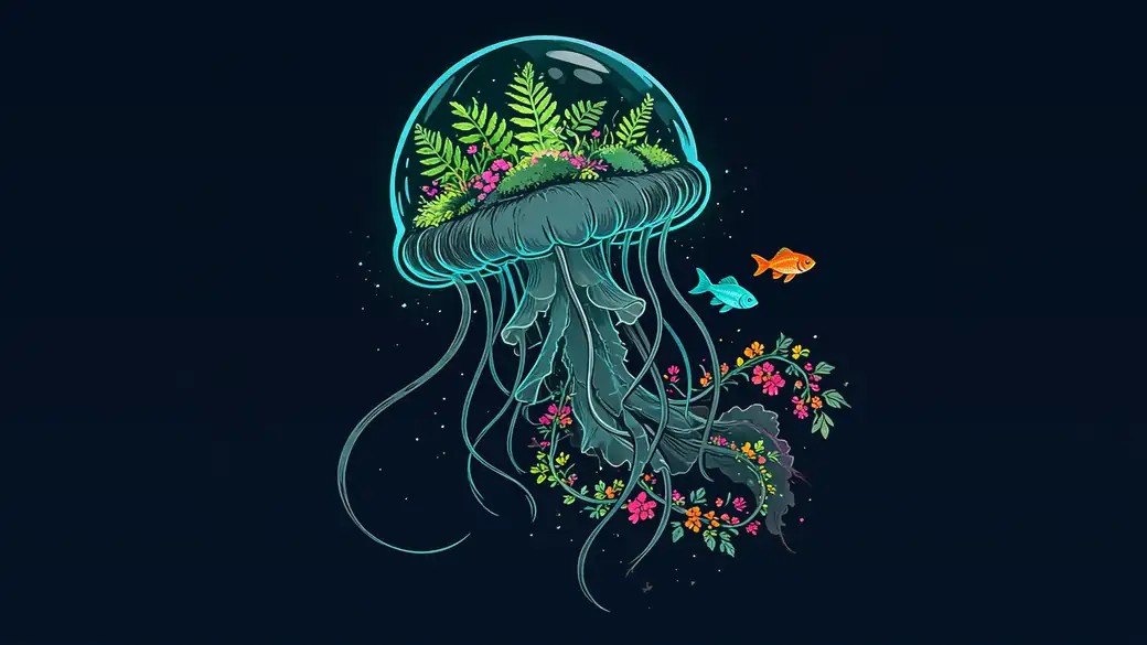 Jellyfish With a Fern Terrarium Dome