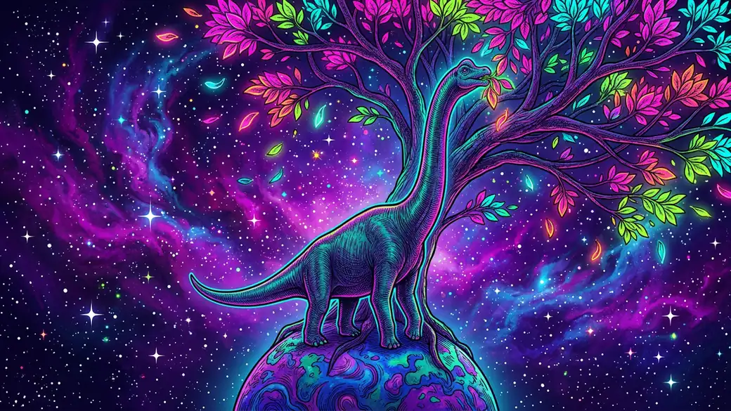 Longneck Dinosaur Eating From A Cosmic Tree