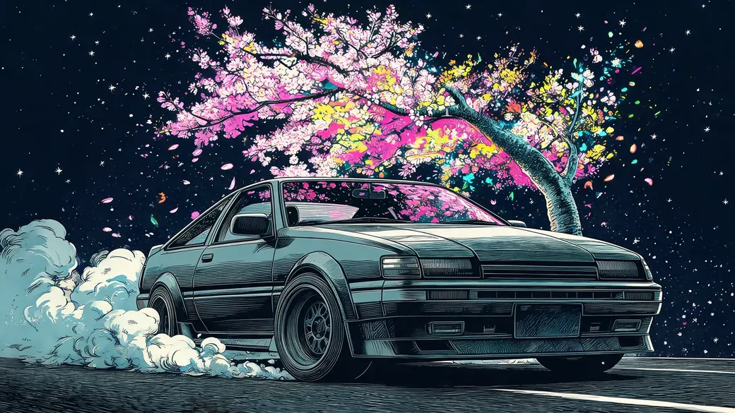 Boxy Japanese Coupe Drifting At Night