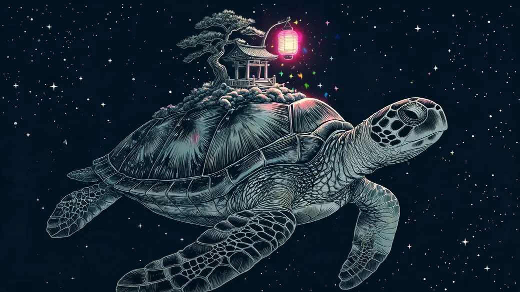 Sea Turtle Carrying Tiny Island