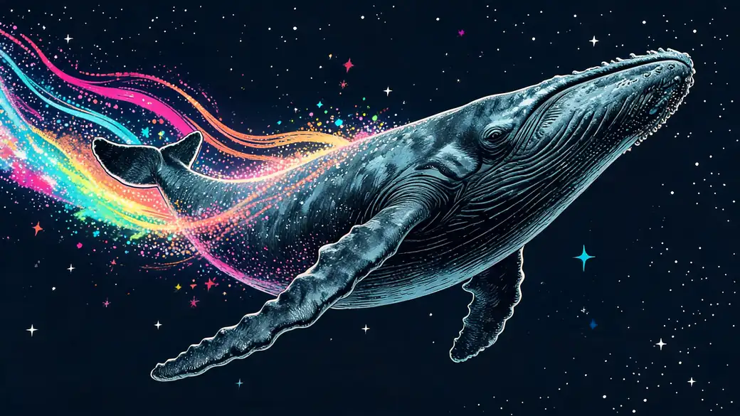 Humpback Whale Swimming Through Space Rainbow Trail
