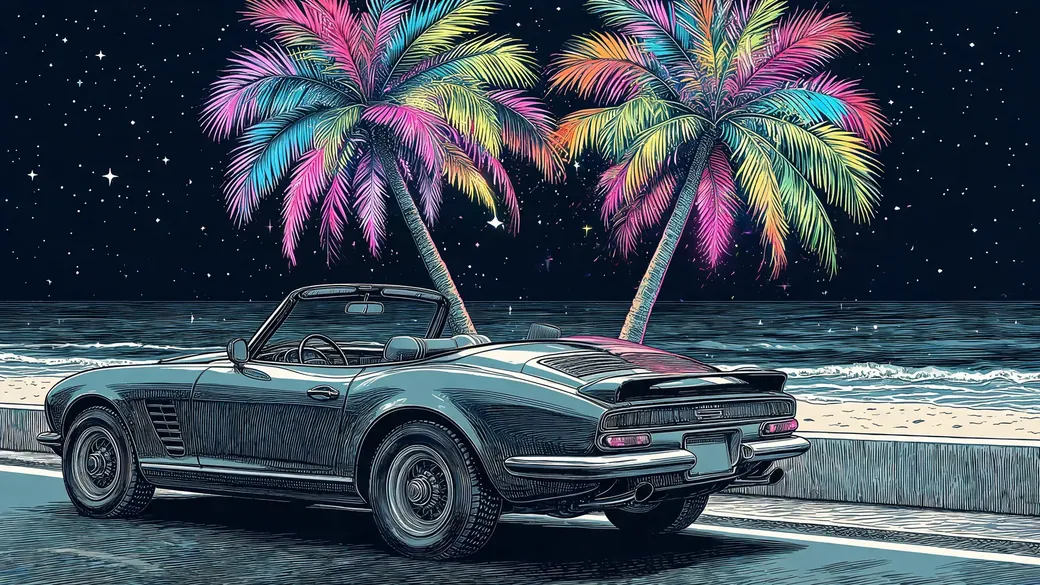 Open Sports Car On A Beachfront Road