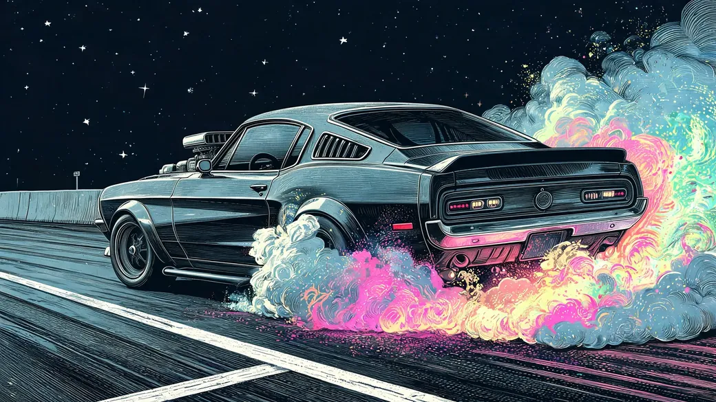 Muscle Car Burnout At The Drag Strip