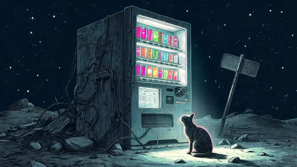 Stray Cat At A Glowing Vending Machine