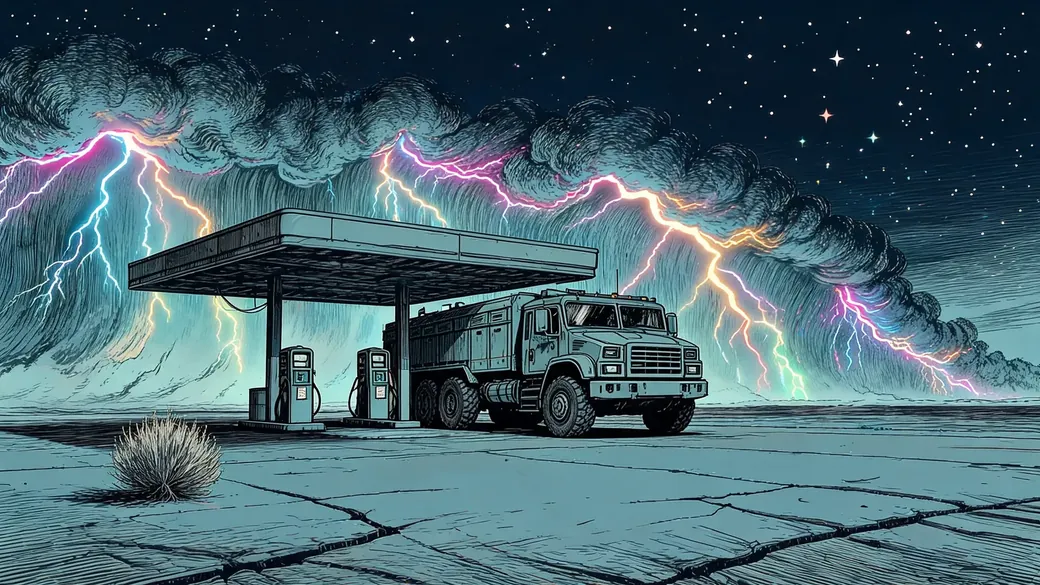 Lone Gas Station Before A Dust Storm