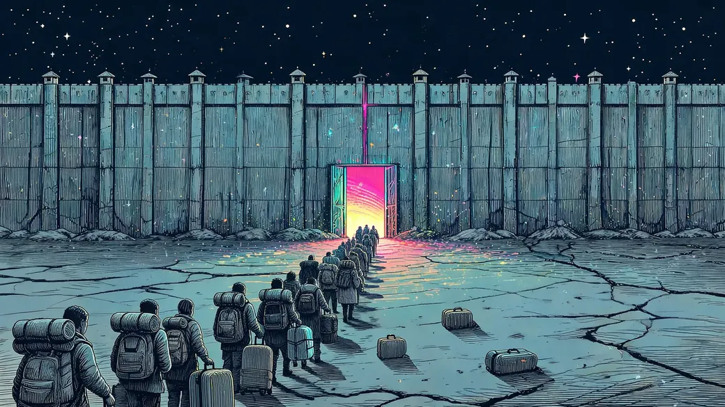 Glowing Doorway In An Endless Wall