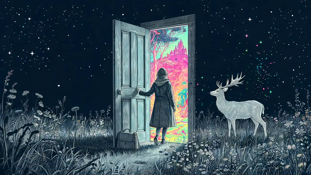 Magic Door In A Meadow Opening To Another World