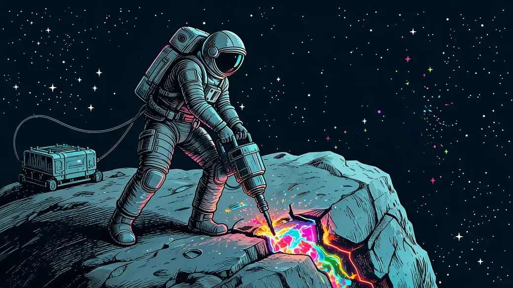 Asteroid Miner Drilling Rock