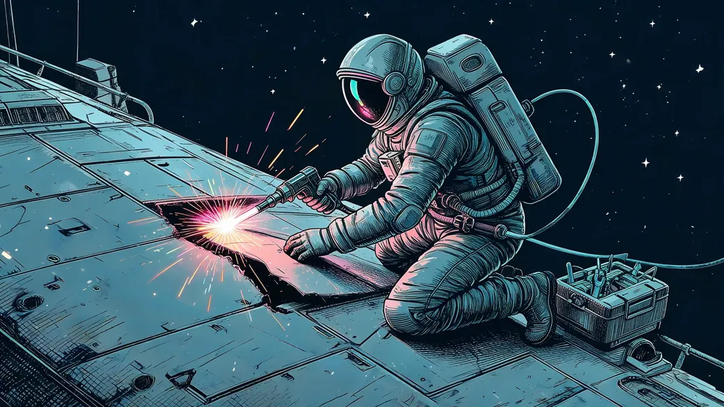 Ship Mechanic Welding A Hull Plate