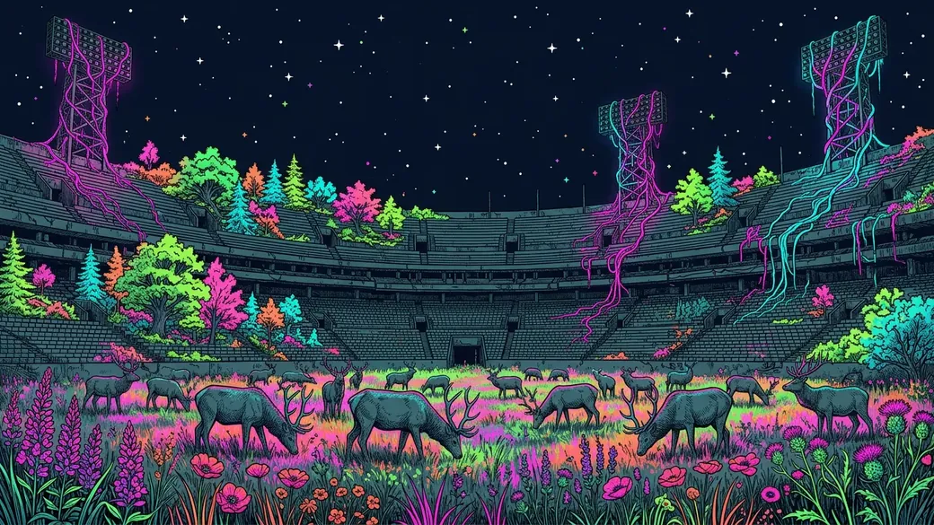 Bison Grazing In A Stadium