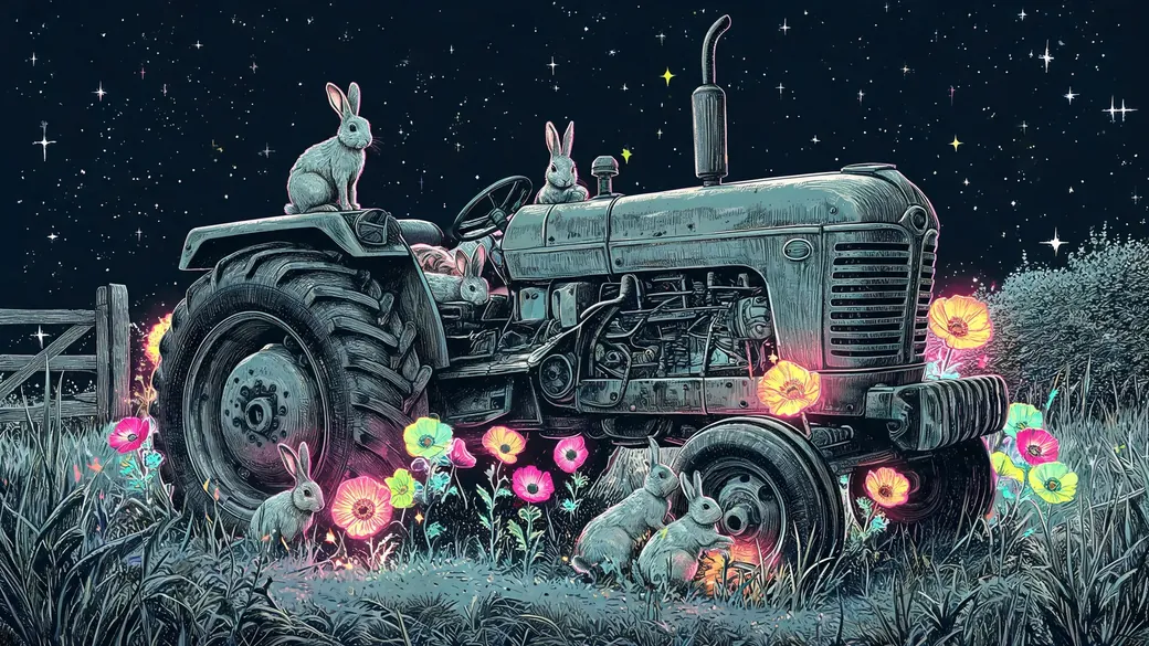 Rabbits Living In An Abandoned Tractor
