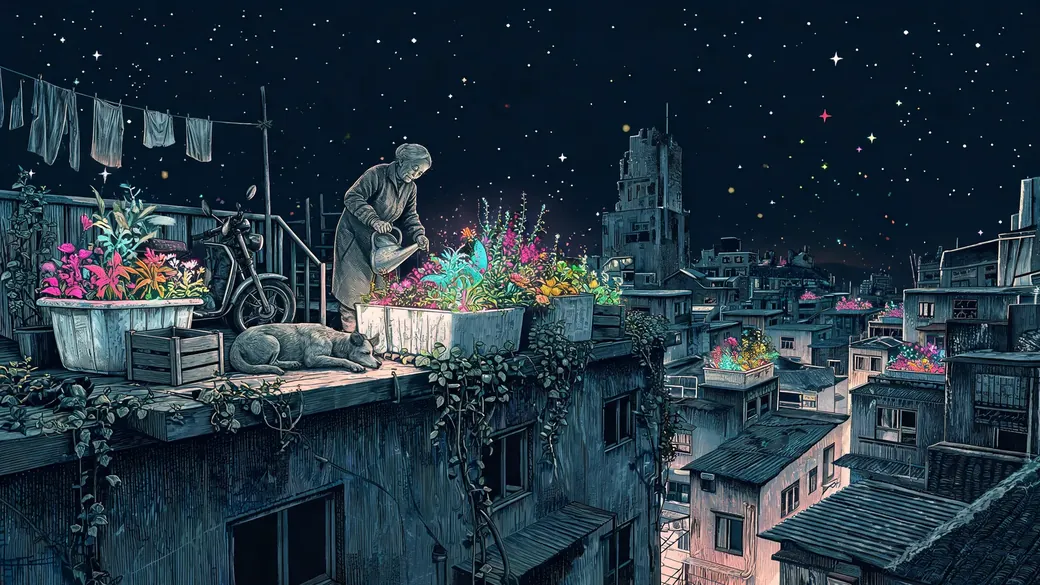 Slum Rooftop Garden In Bloom
