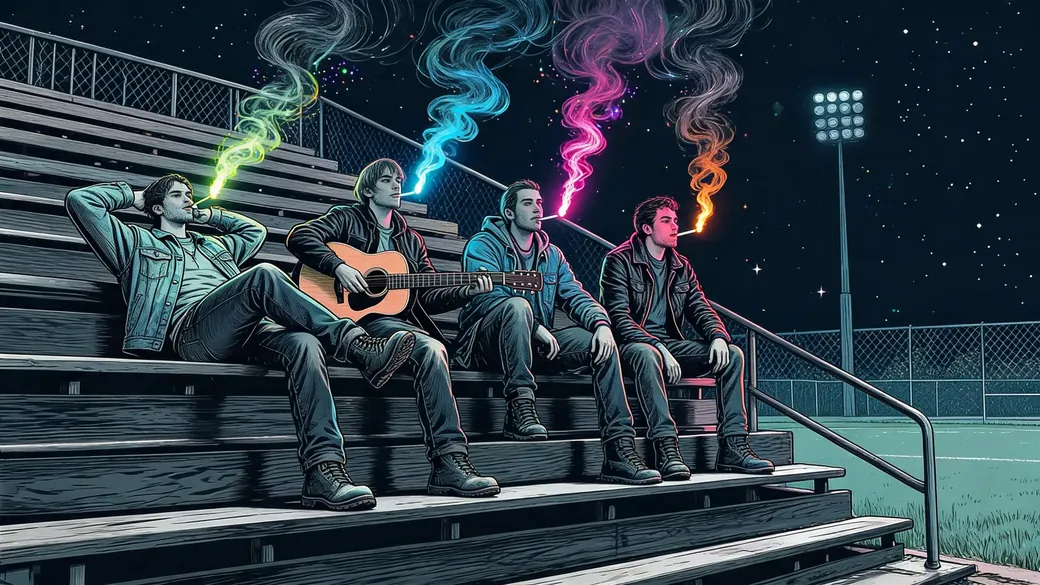 Four Rebels Lounging On The Bleachers
