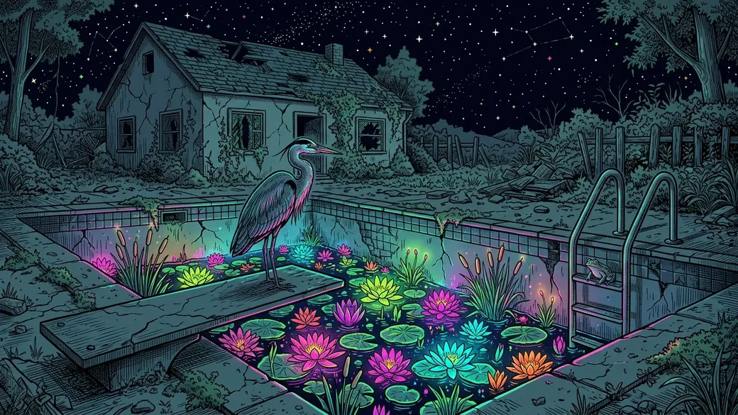 Heron At A Lily Pad Swimming Pool