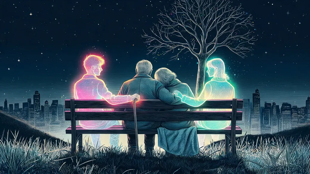 Elderly Couple On A Hilltop Bench