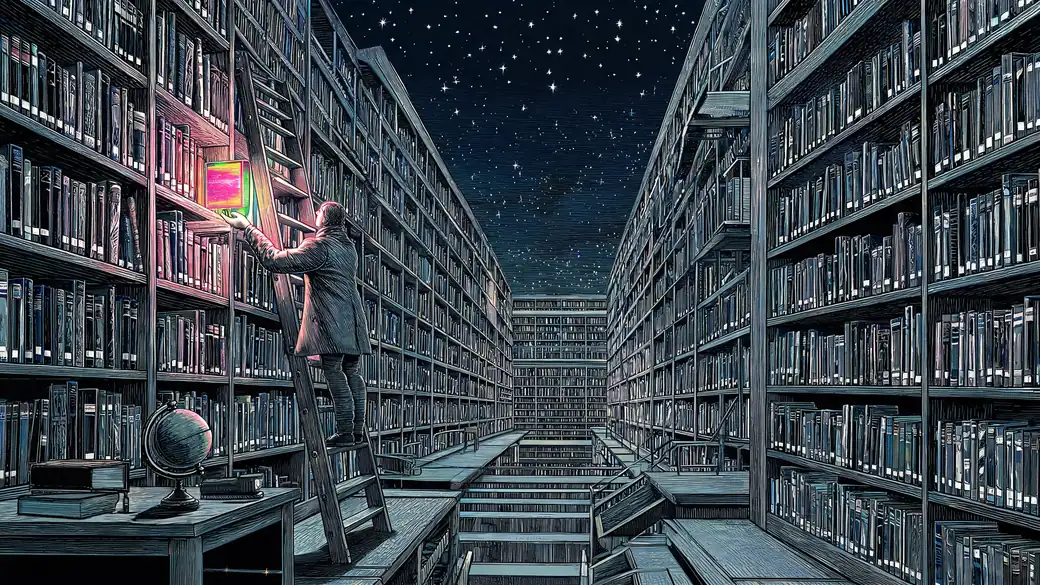 Endless Library Under A Starry Open Sky
