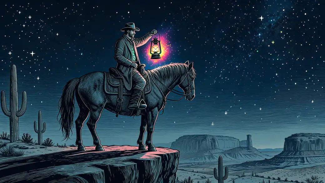 Cowboy Holding a Glowing Lantern