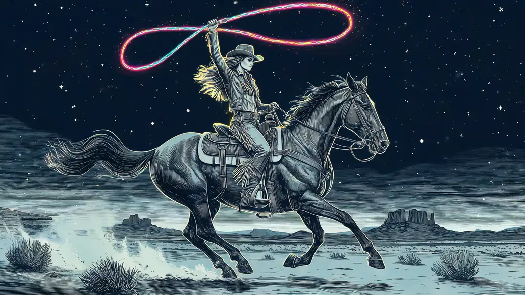 Cowgirl Swinging a Glowing Lasso