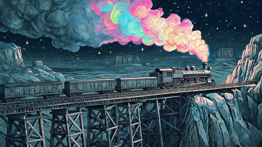 Steam Train Crossing A Timber Trestle
