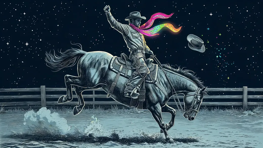 Rodeo Cowboy On A Bucking Bronco