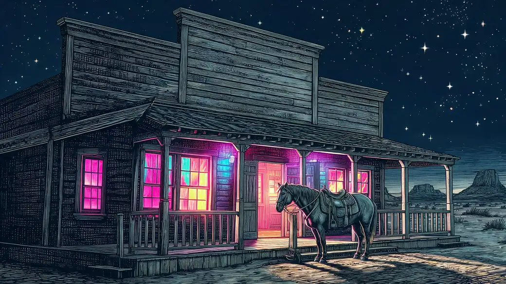 Old West Saloon With Neon Windows