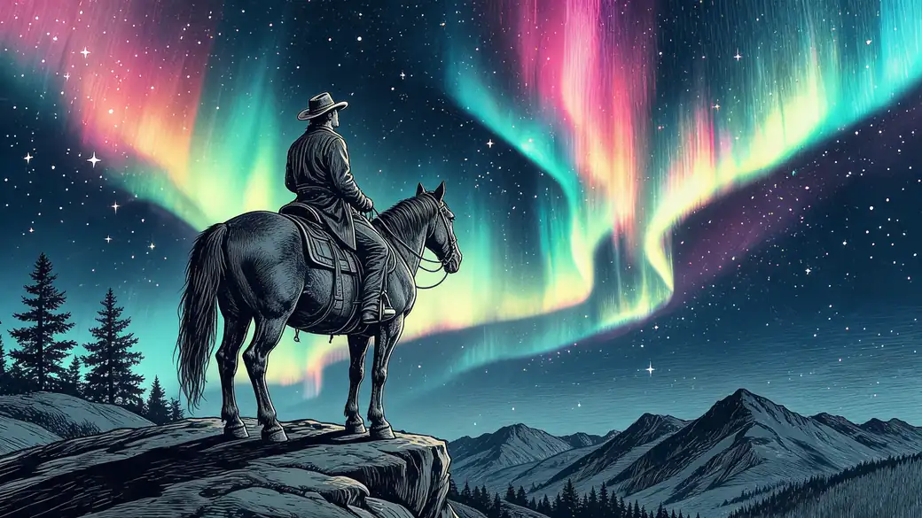 Cowboy Watching the Northern Lights