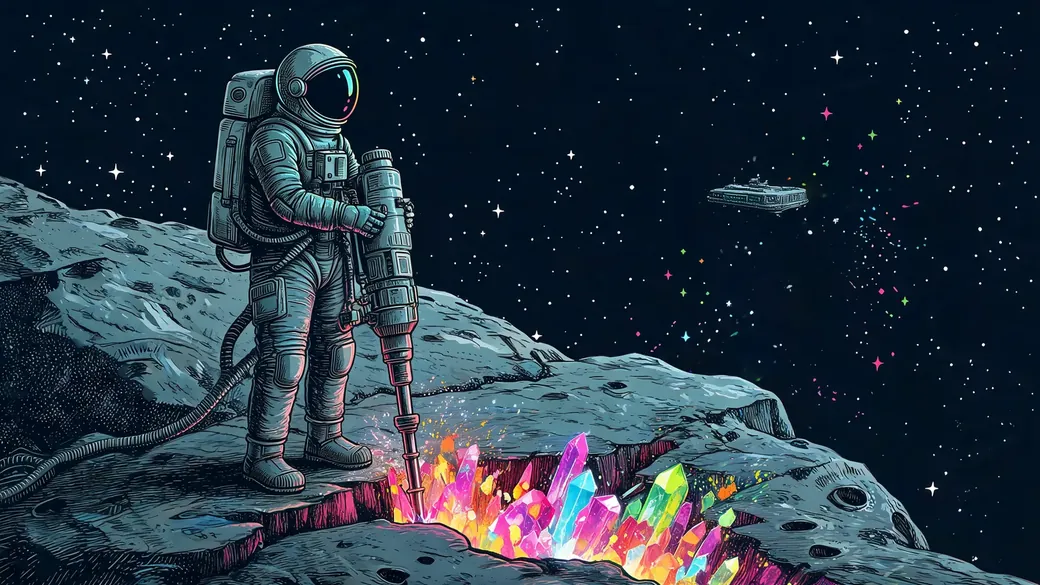 Asteroid Miner Leaning On His Drill
