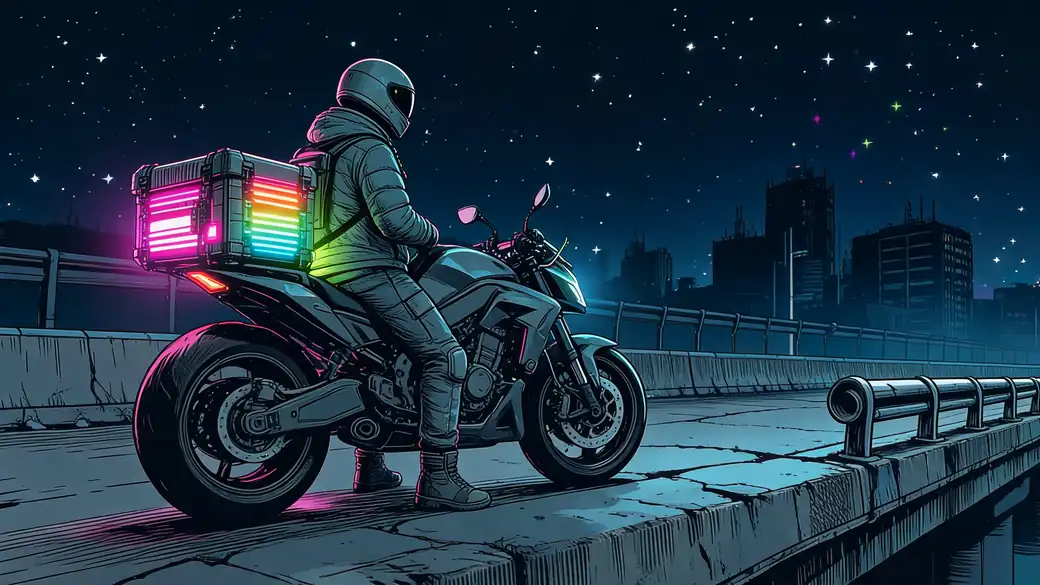 Delivery Rider On Motorcycle On Elevated Highway
