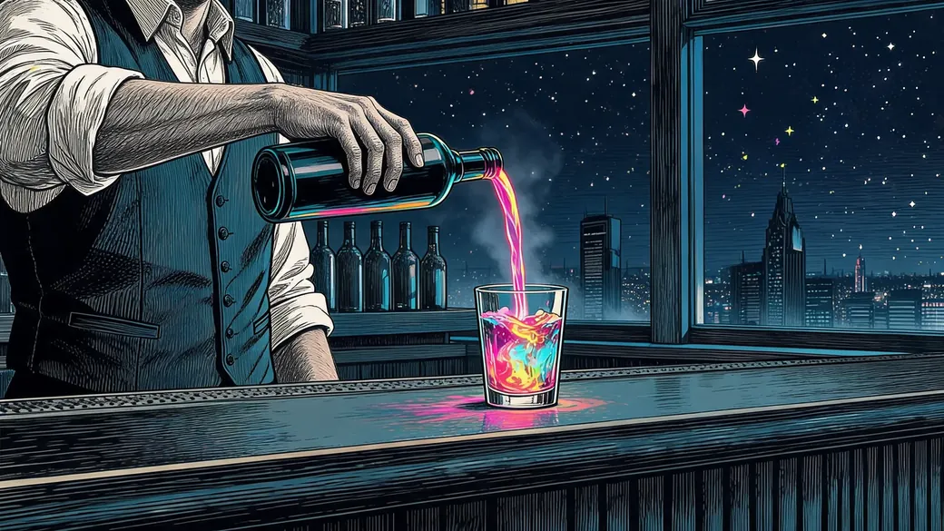 Bartender Pouring A Strange Glowing Drink