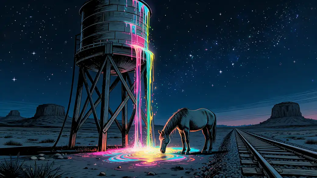 Water Tower Pouring Rainbow Light