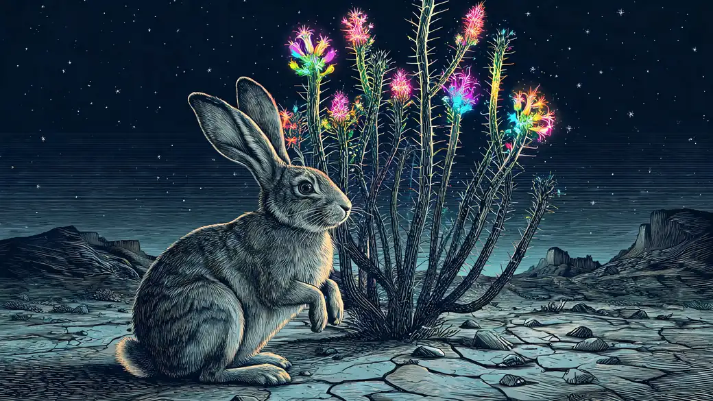 Jackrabbit Under a Glowing Ocotillo