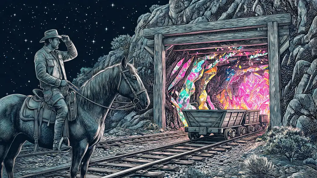 Cowboy at a Glowing Crystal Mine