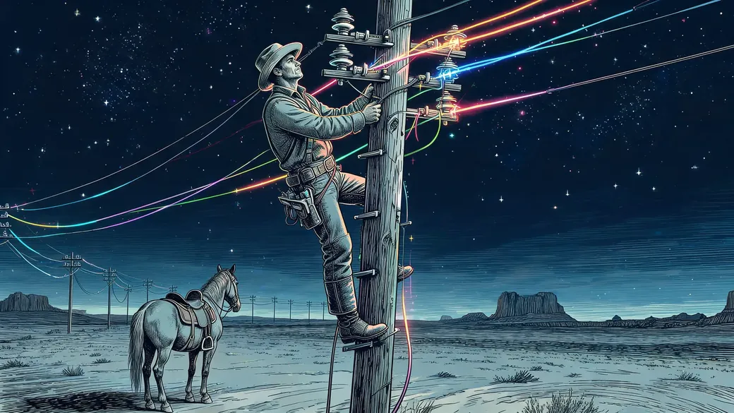 Lineman Climbing A Telegraph Pole