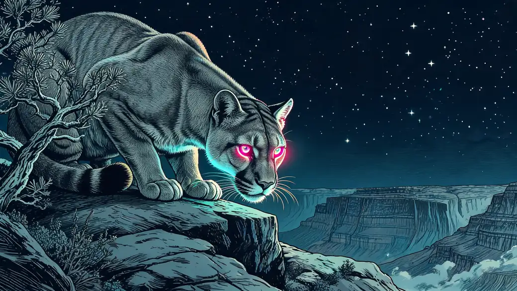 Mountain Lion With Glowing Pink Eyes