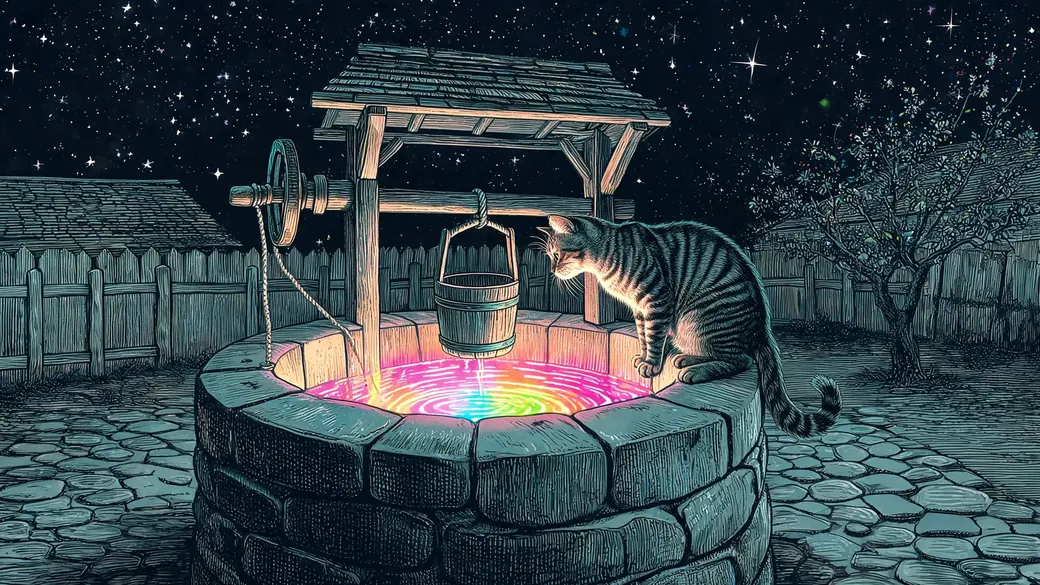 Tabby Cat Peering Down A Well