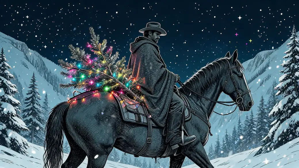 Christmas Cowboy Bringing Home the Tree