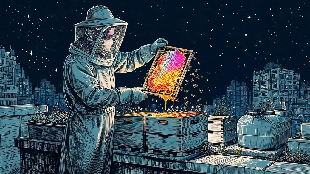 Beekeeper Tending Rooftop Hives