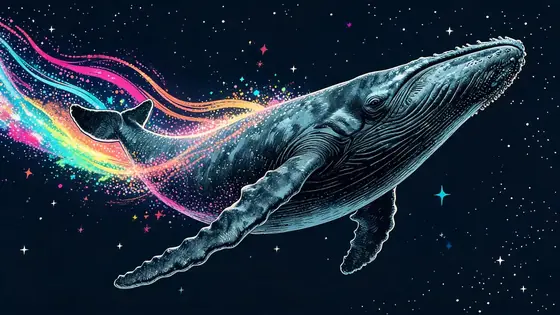 Humpback Whale Swimming Through Space Rainbow Trail